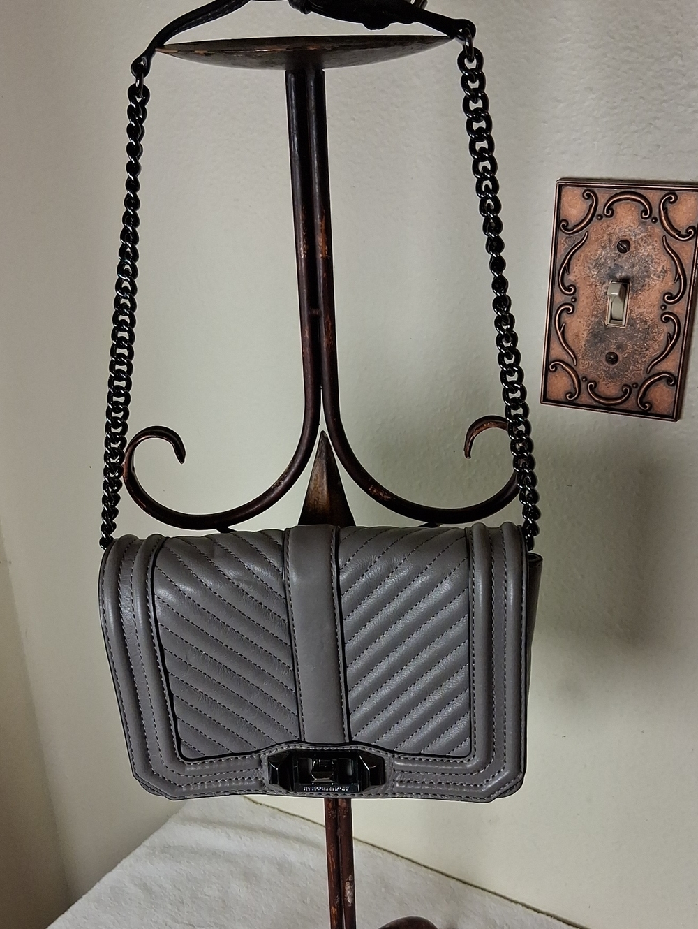 Rebecca Minkoff Gray Quilted Chevron Chain Crossbody